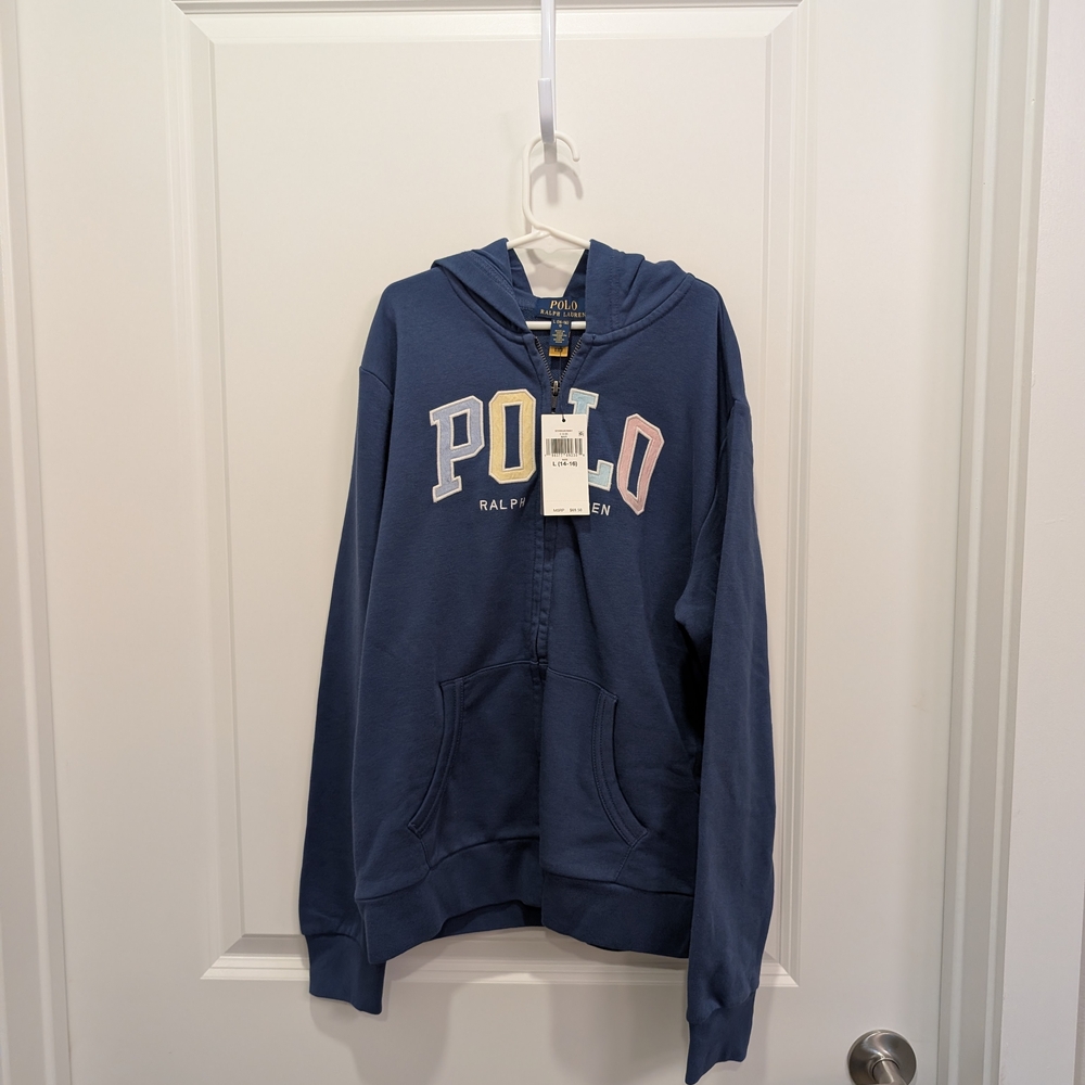 NWT Kids Polo by Ralph Lauren Blue Zip-Up Hoodie Size L 14-16